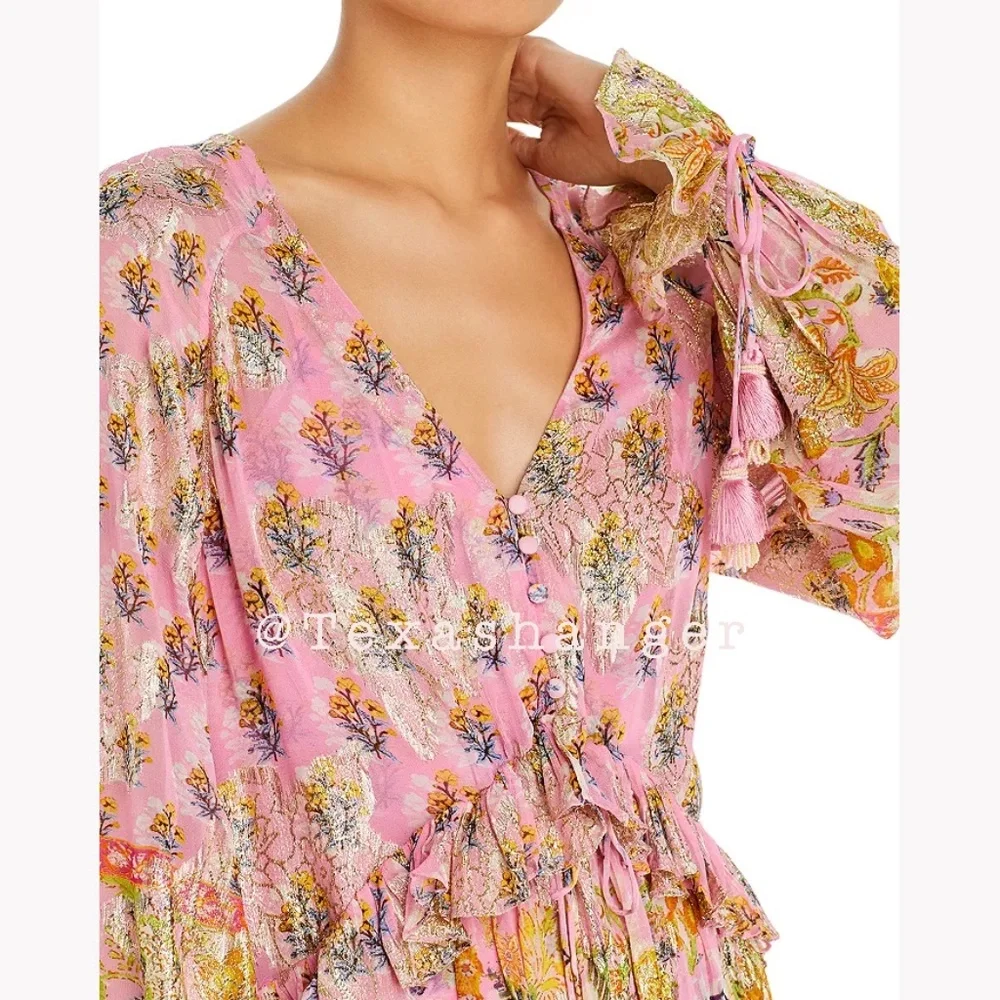 NWT HEMANT & NANDITA Dhea Kaftan M Medium Canary Yellow Taffy - Picture 4 of 16